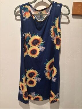 Navy Sunflower Tank Dress - Bright Floral Print